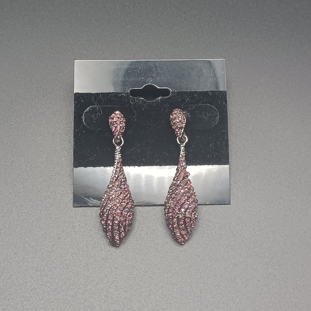 Pink Gunmetal Dangle Earrings Statement Drop Marquise Sparkly 2.5"